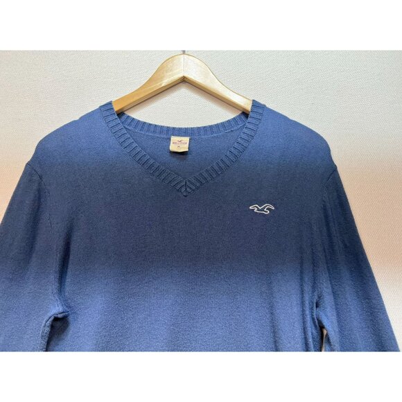 Hollister Mens V-Neck Sweater Medium Blue Knit Pullover Long Sleeve Casual - Picture 4 of 13